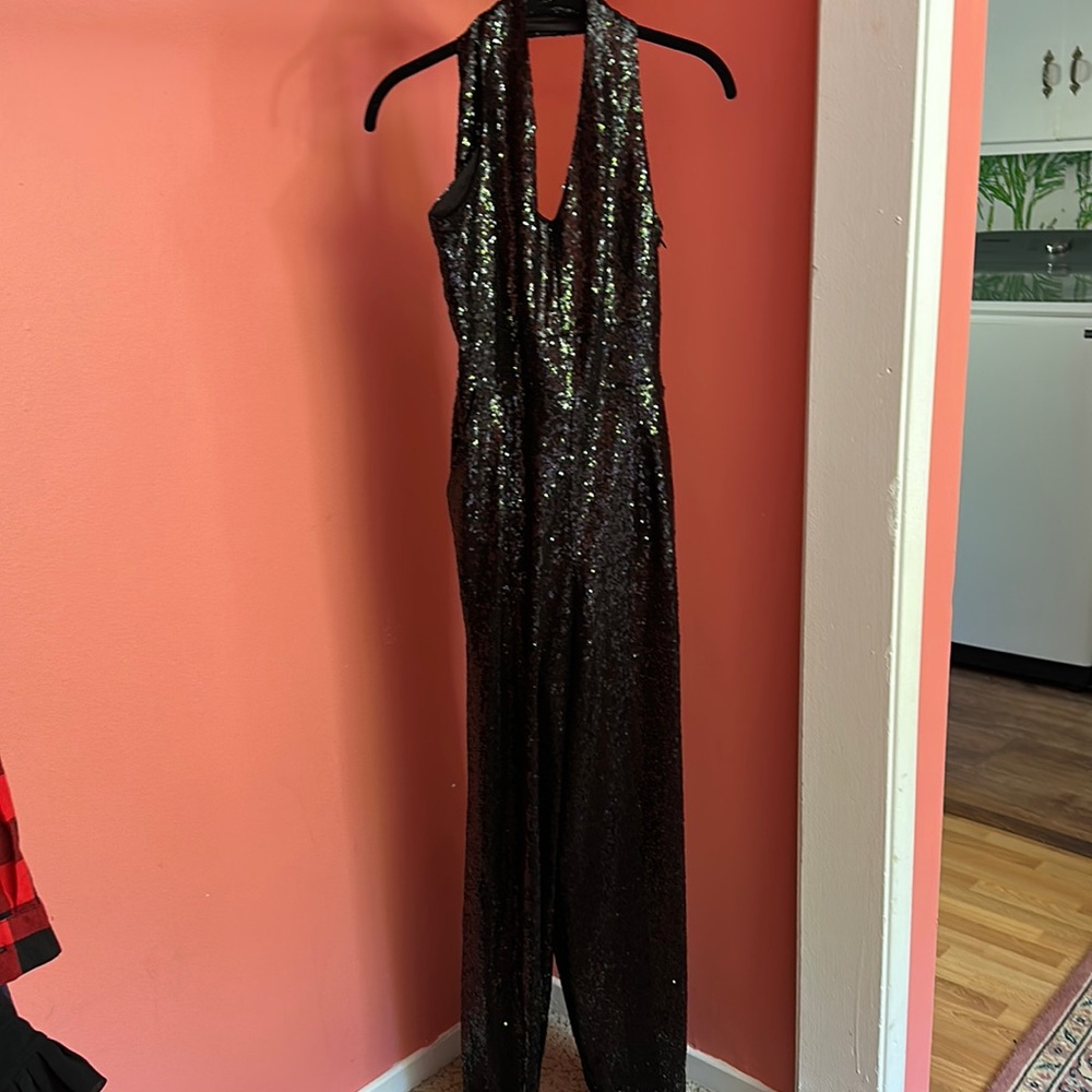 NWT Honru Black Sequin Jumpsuit